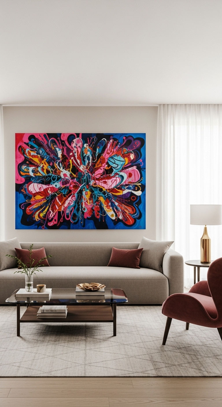 16 Modern Sofa Living Room Interior Design Ideas to Refresh Your Home 27 15. Statement Art Sofa Wall