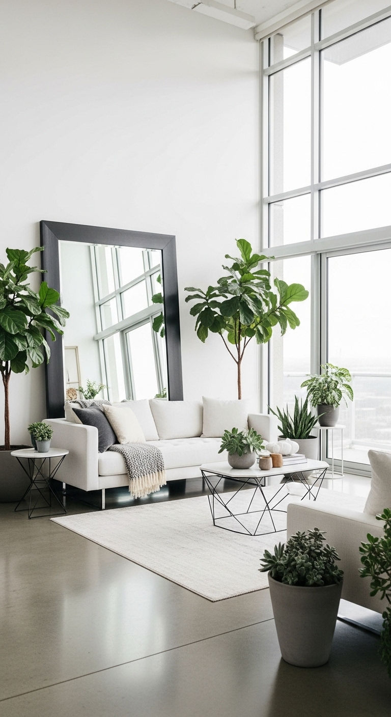 15 Mirror Above the Sofa Living Room Ideas That Open Up Any Space 6 5. Sunburst Drama