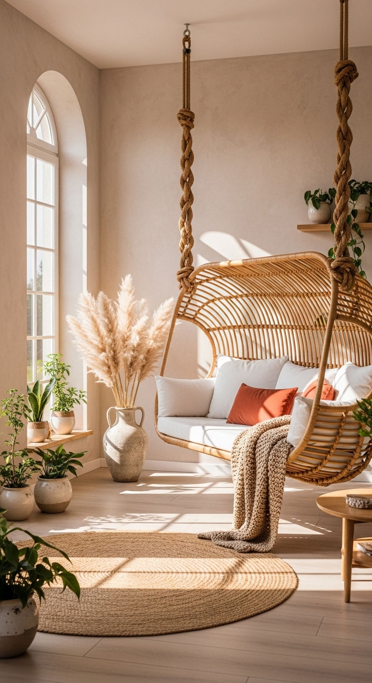 2. Sunlit Rattan Swing Sofa Retreat