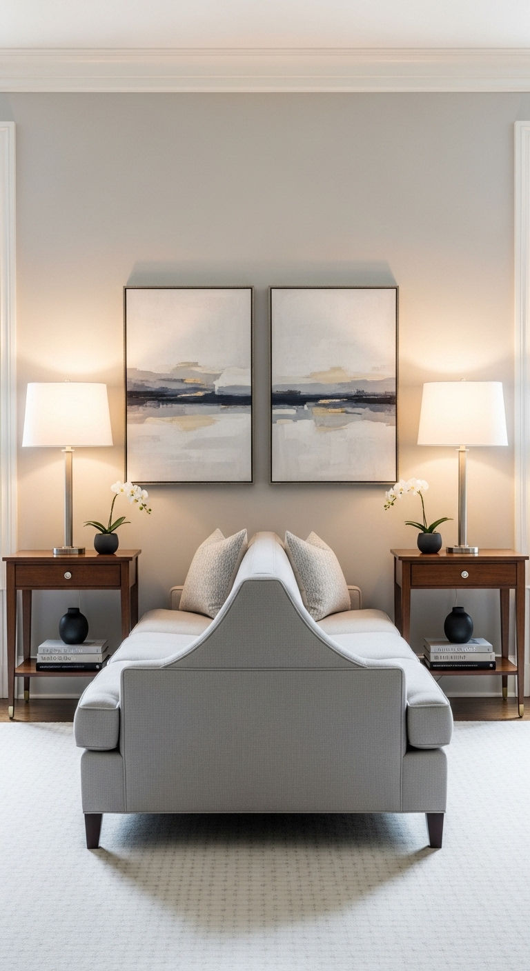 16 Window Behind the Sofa Living Room Ideas and How to Style Them 10 9. Symmetry Perfection