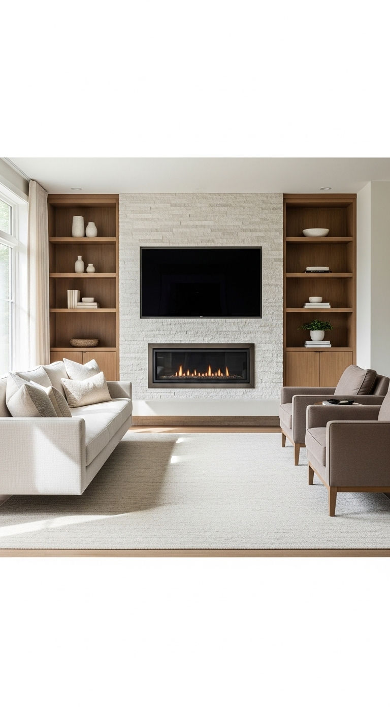 15 Floating Sofa Living Room Layout Ideas That Open Up the Space 12 12. Symmetry in the Center