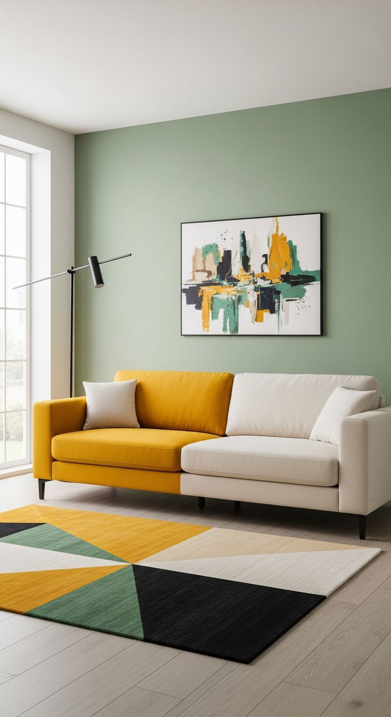 13 Statement Sofa Living Room Ideas to Make Your Space Unforgettable 12 11. The Color-Blocked Statement