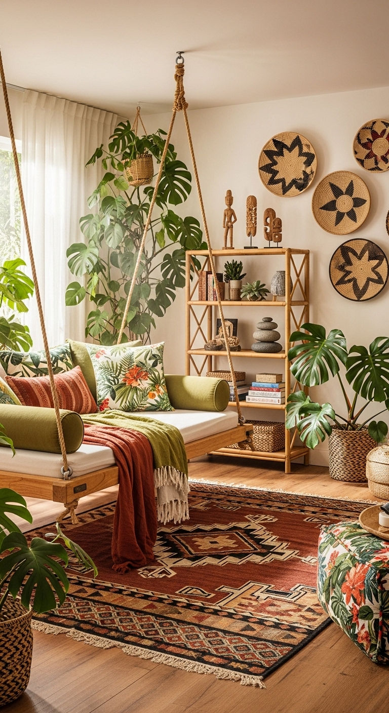 3. Tropical Boho Hanging Daybed