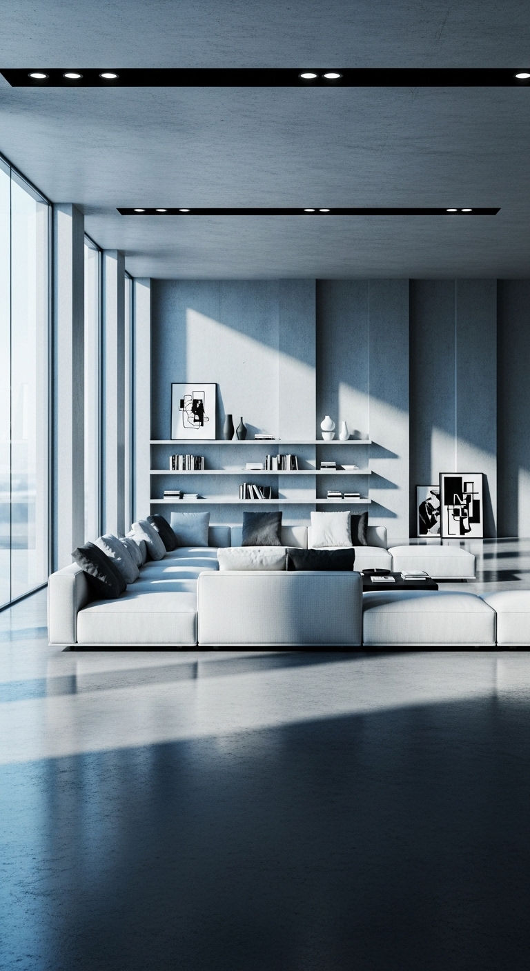 12 8-Seater Sofa Set Living Room Ideas for Grand, Open Spaces 10 11. Ultra-Modern Minimalist Masterpiece