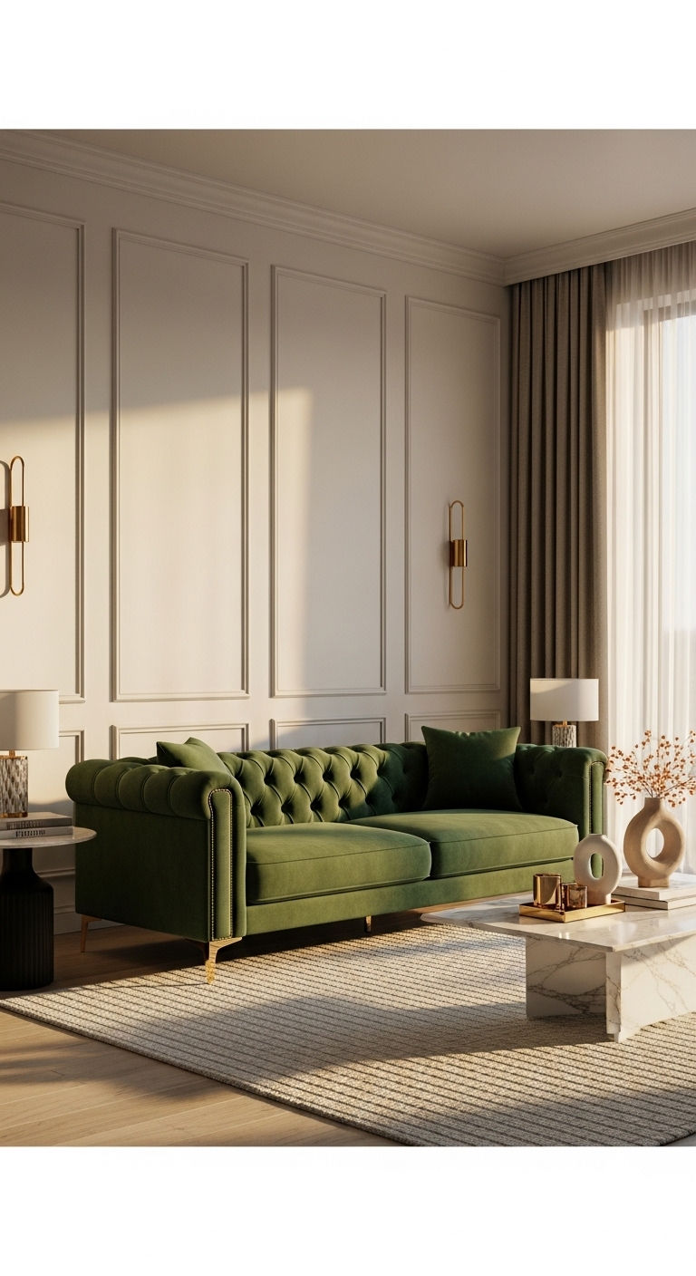 13 Statement Sofa Living Room Ideas to Make Your Space Unforgettable 2 1. Velvet Royalty in Emerald Green