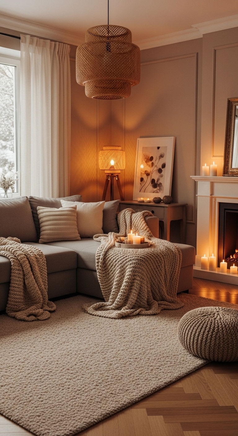 16 Beige Living Room With Grey Sofa Ideas That Feel Warm and Inviting 32 16. Warm Winter Comfort