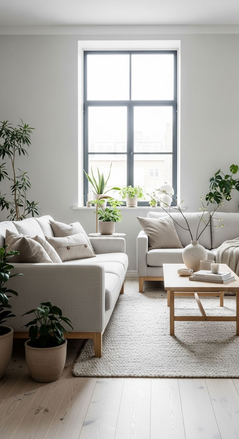 14 Two Sofas Living Room Layout Ideas That Feel Balanced and Chic 4 3. Window-Framed Harmony