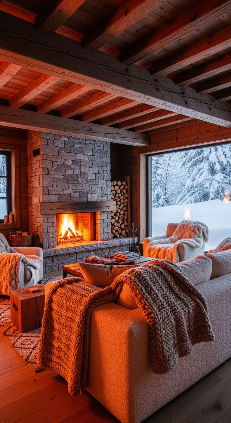 11 Fluffy Sofa Living Room Ideas for Ultimate Comfort and Coziness 10 9. Winter Cabin Warmth