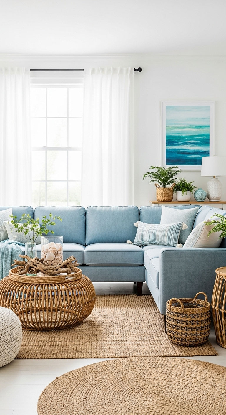 20 L-Shaped Sofa Living Room Layout Ideas for Smart Space Planning 15 14. Coastal Breeze Layout