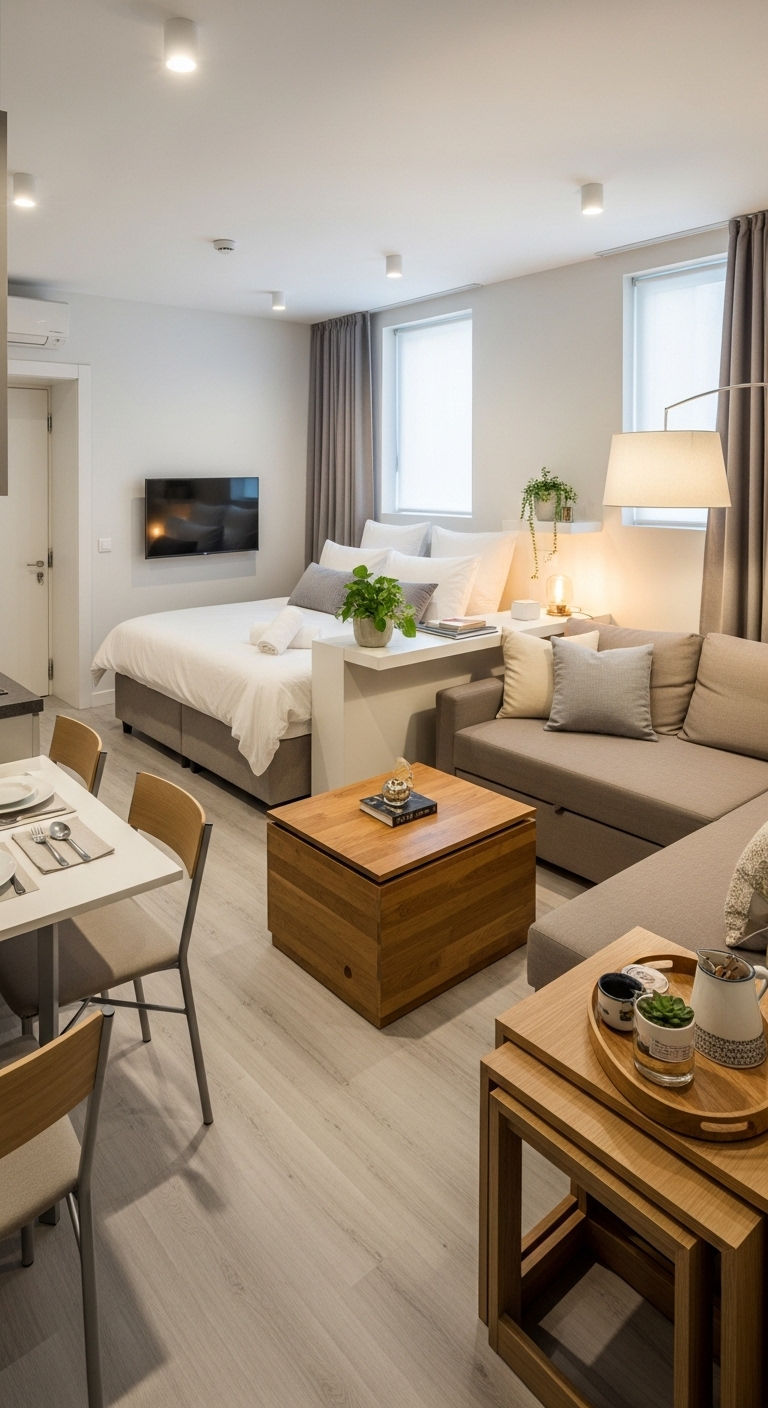 20 L-Shaped Sofa Living Room Layout Ideas for Smart Space Planning 20 19. Compact Studio Zoning