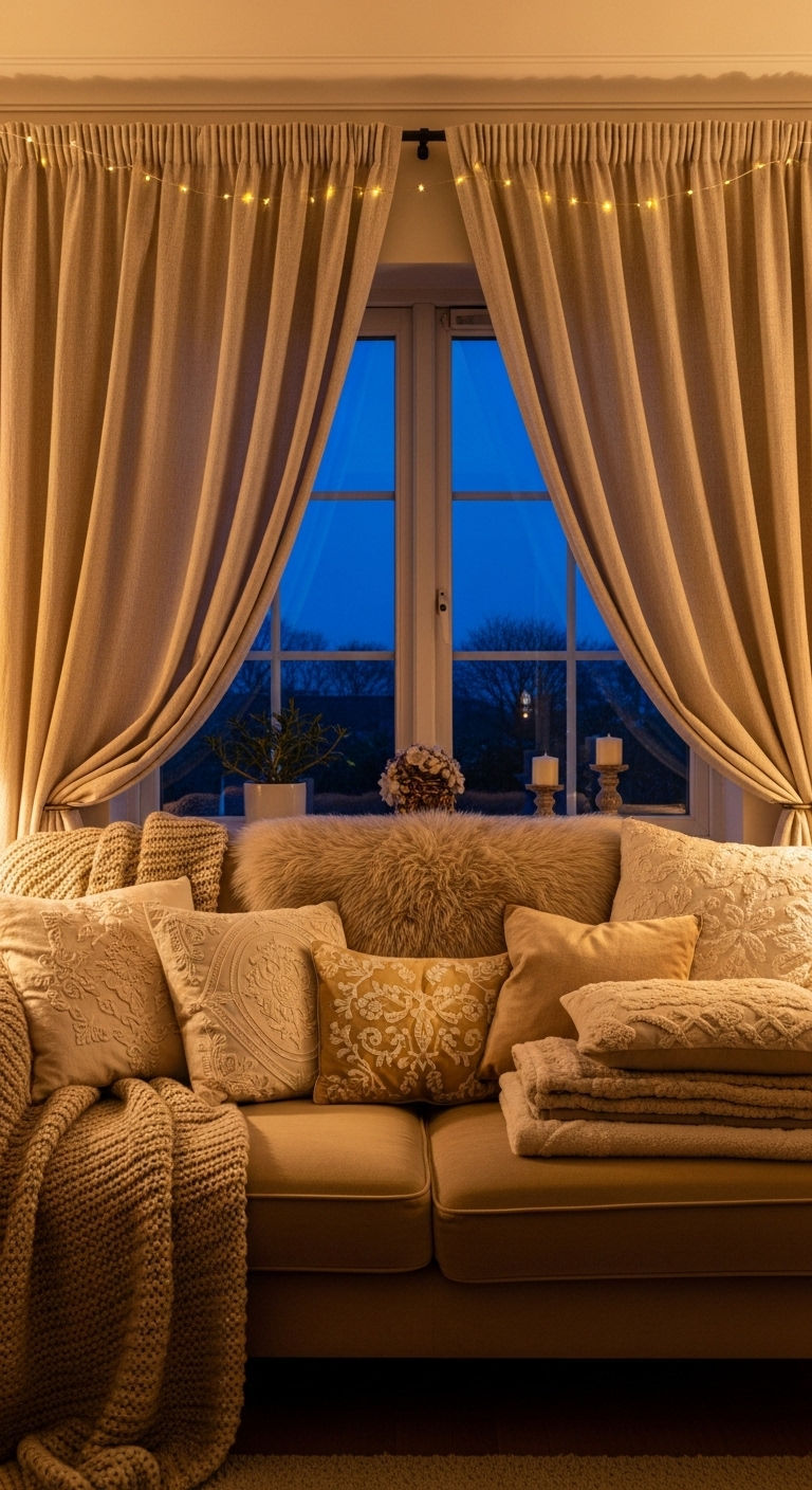 16 Window Behind the Sofa Living Room Ideas and How to Style Them 6 5. Cozy Curtain Cocoon