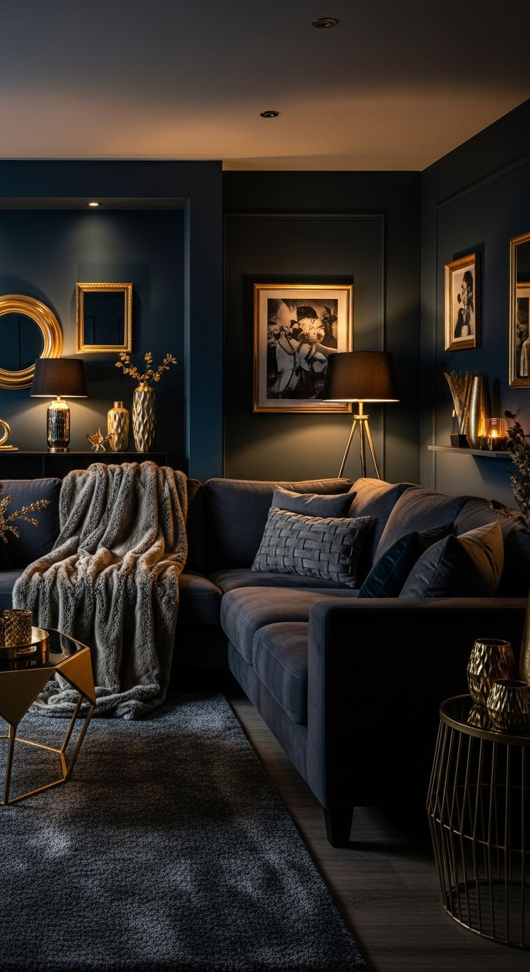 20 L-Shaped Sofa Living Room Layout Ideas for Smart Space Planning 16 15. Dark Moody Elegance