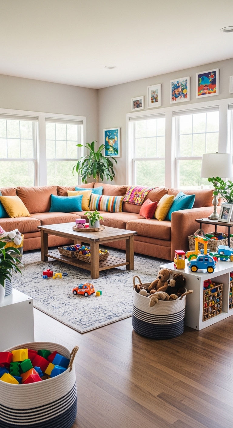20 L-Shaped Sofa Living Room Layout Ideas for Smart Space Planning 10 9. Family-Friendly Layout