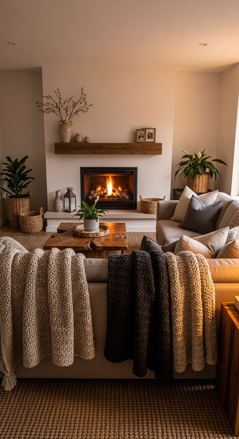 20 L-Shaped Sofa Living Room Layout Ideas for Smart Space Planning 11 10. Fireplace Cozy Setup
