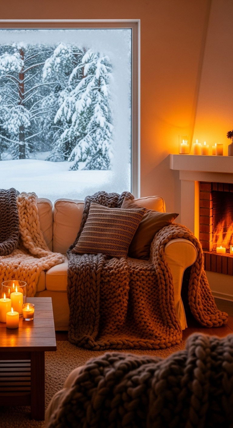 16 Window Behind the Sofa Living Room Ideas and How to Style Them 17 16. Winter Glow Comfort