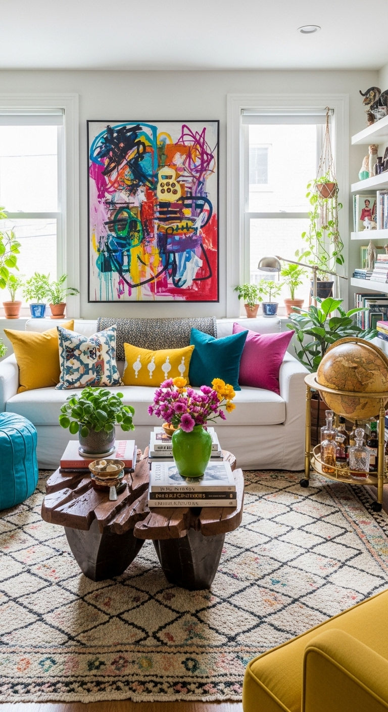 23 White Slipcovered Sofa Living Room Ideas for a Fresh Look 20 19. Artistic Creative Living Room