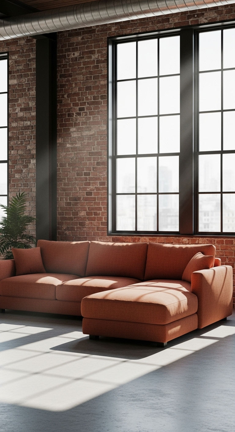 22 Terracotta Sofa Living Room Ideas for Warm Earthy Vibes 14 13. Artistic Terracotta Loft