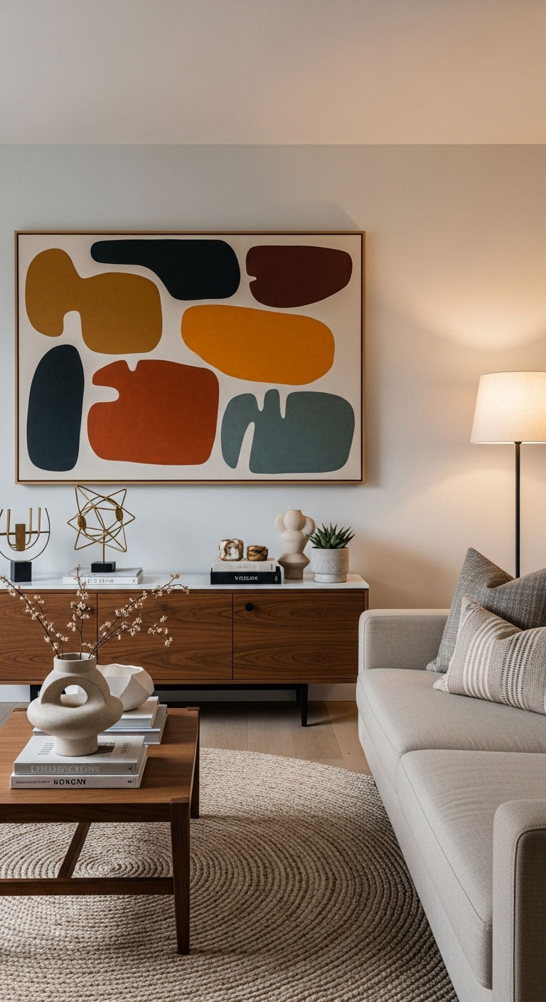 12. Beige Sofa with Statement Art