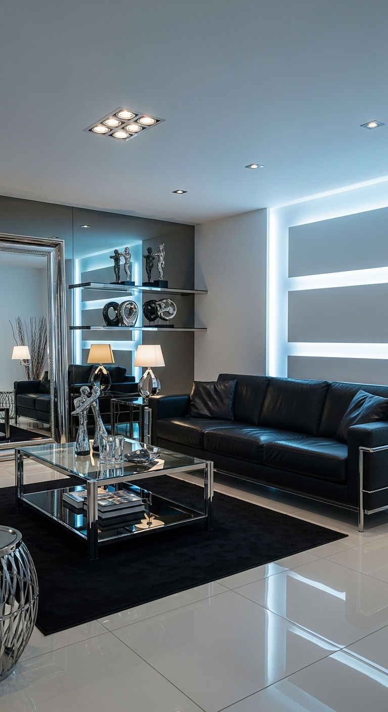 15. Black Sofa + Metallic Accents