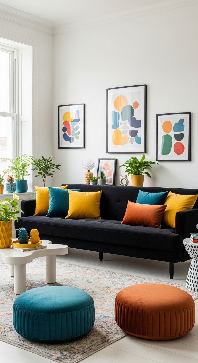 17. Black Sofa with Pop Colors