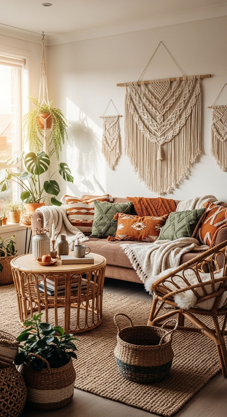 19 Brown Sofa Living Room Ideas for a Warm and Classic Feel 6 5. Boho Brown Bliss