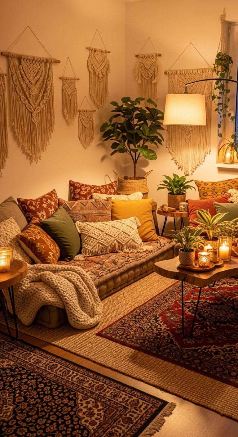 24 Genius Small Living Room Without Sofa Ideas (Minimal & Modern) 15 14. Boho Floor Paradise