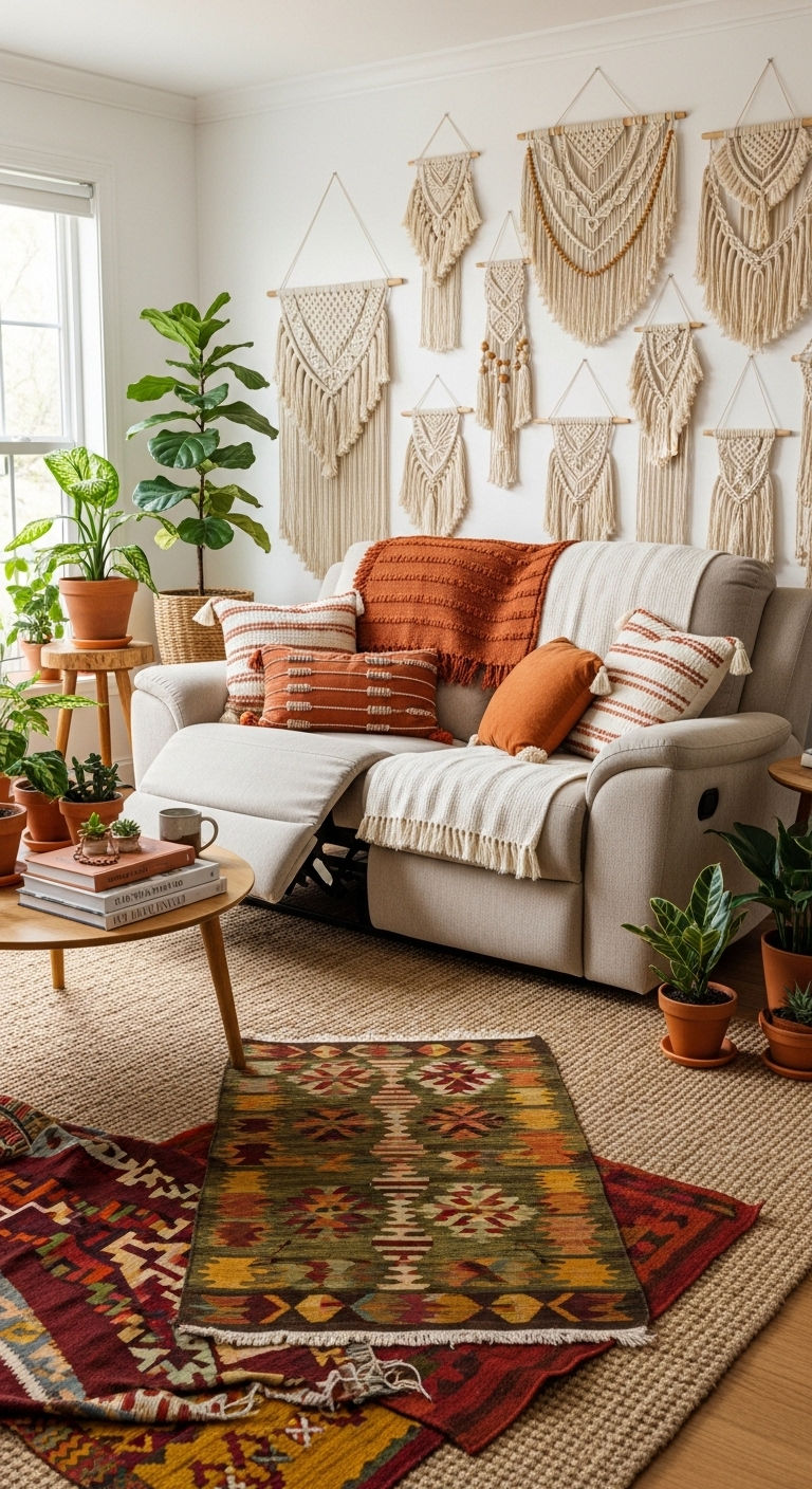 19 Cozy Recliner Sofa Living Room Ideas for Everyday Relaxation 13 12. Boho Relaxation Corner