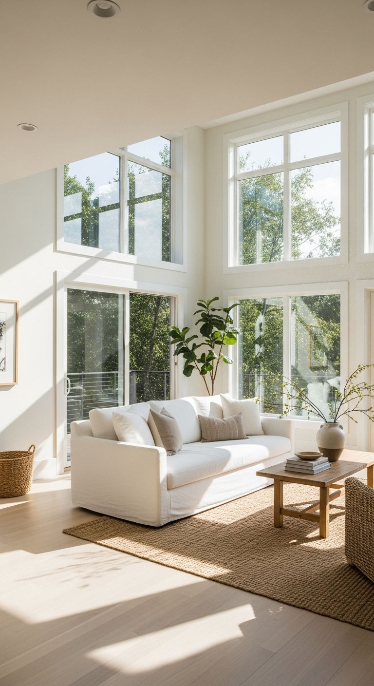 23 White Slipcovered Sofa Living Room Ideas for a Fresh Look 17 16. Bright Open Concept Living Area