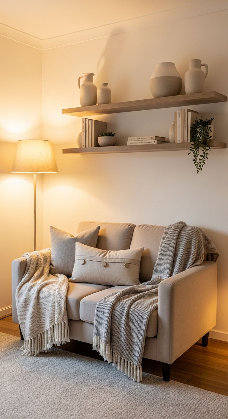 27 Sand Sofa Living Room Ideas for Soft Neutral Spaces 17 16. Calm Corner Sanctuary