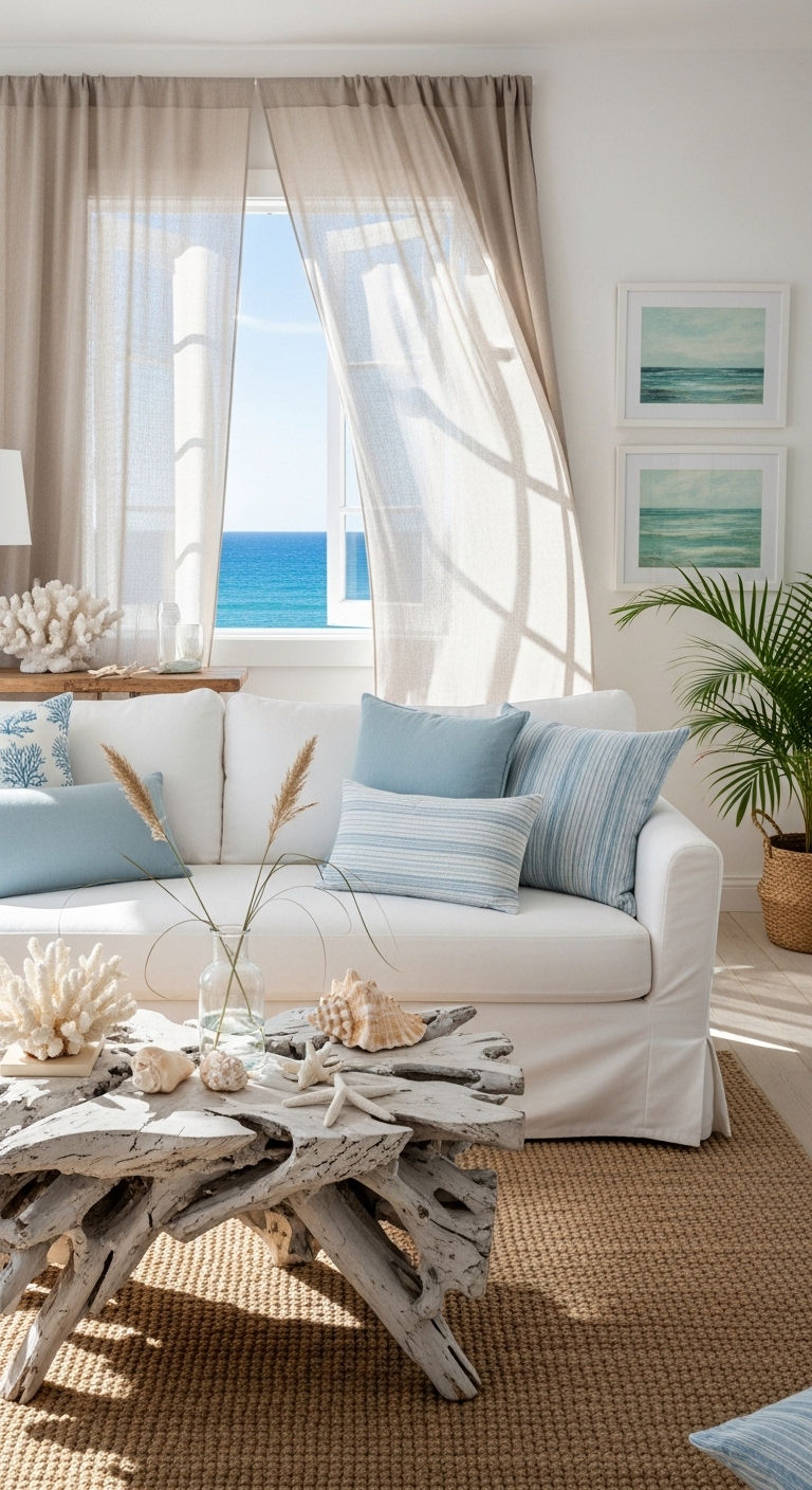 23 White Slipcovered Sofa Living Room Ideas for a Fresh Look 2 1. Coastal Calm Escape