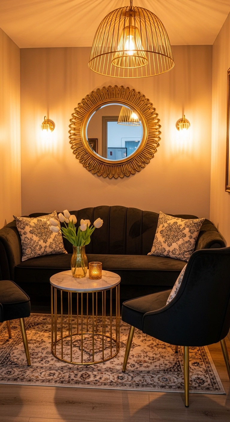 18 Small Living Room Sofa and Chair Layout Ideas for Better Flow 14 14. Compact Luxury Feel