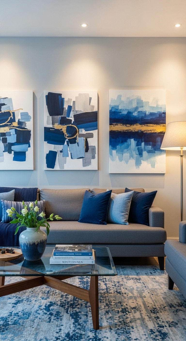 25 Blue Living Room Grey Sofa Ideas for a Cool, Balanced Space 22 24. Contemporary Blue Layers