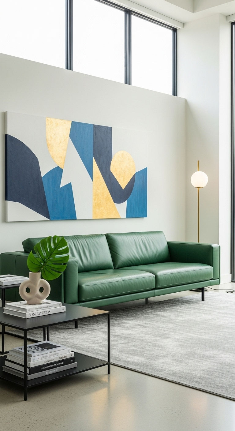 24 Green Leather Sofa Living Room Ideas for a Unique Pop of Color 24 24. Contemporary Green Showcase