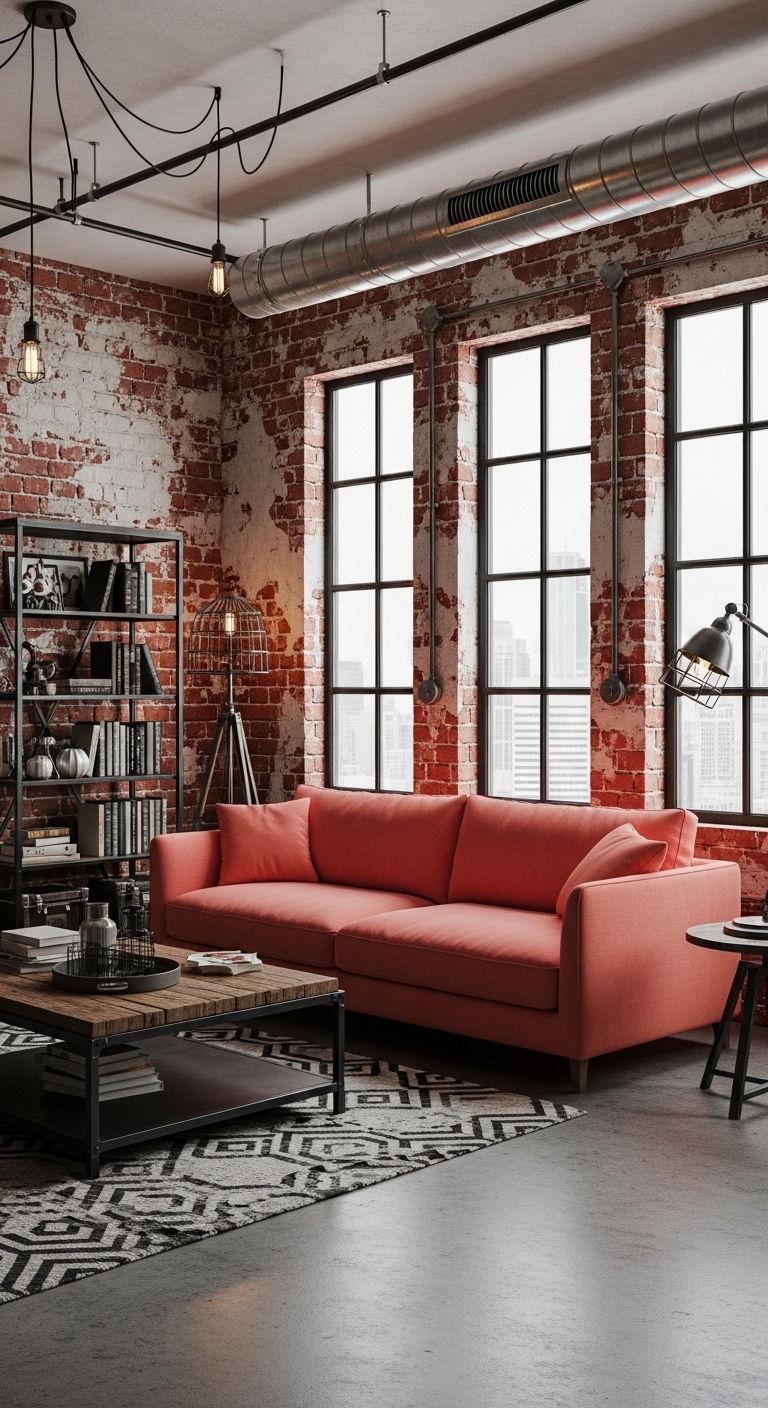 23 Coral Sofa Living Room Ideas That Feel Fresh & Vibrant 17 18. Coral Industrial Edge