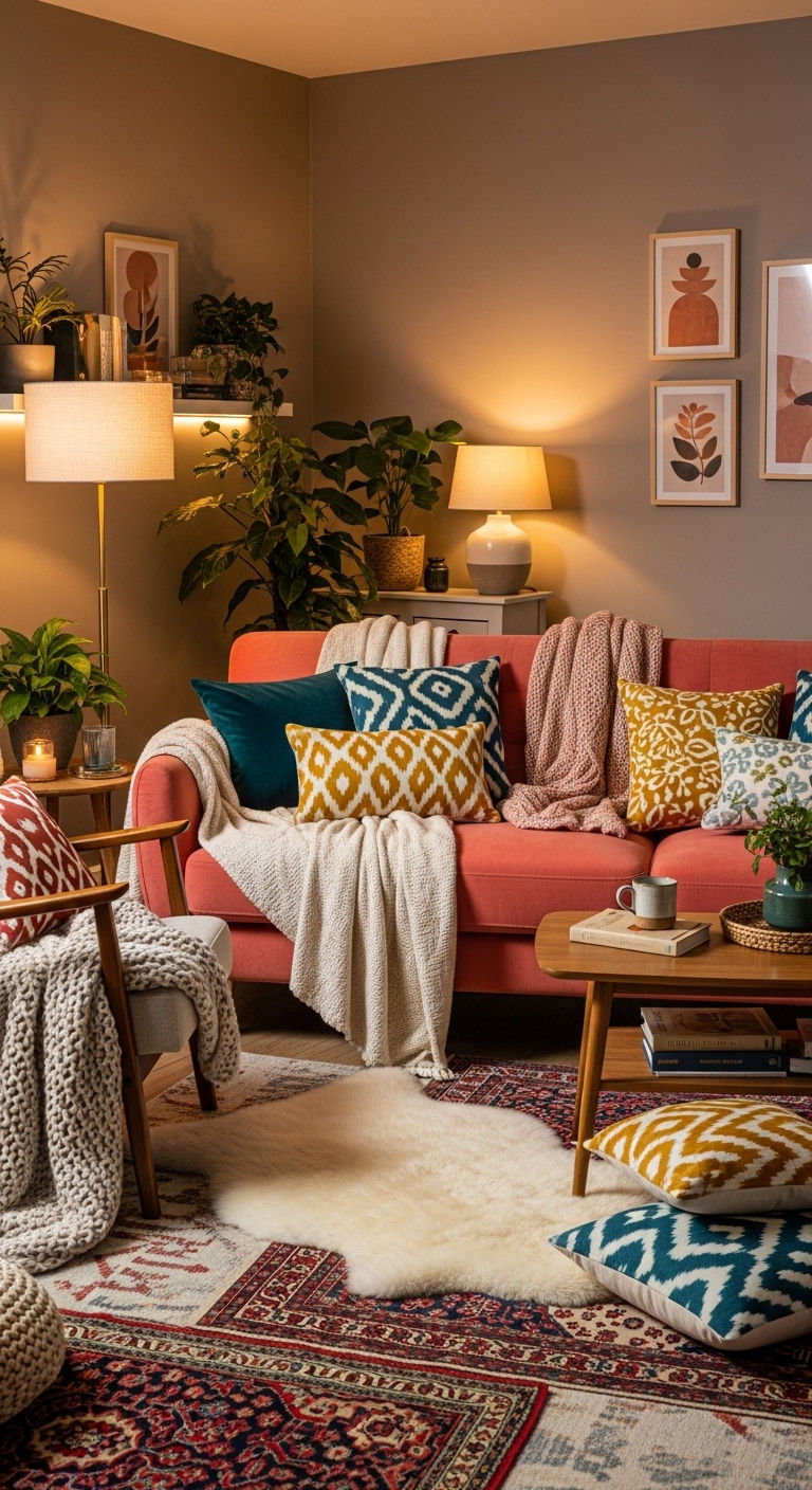 23 Coral Sofa Living Room Ideas That Feel Fresh & Vibrant 16 17. Coral Layered Textures