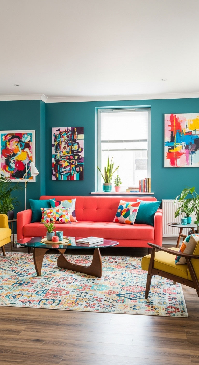 23 Coral Sofa Living Room Ideas That Feel Fresh & Vibrant 10 10. Coral and Teal Fusion