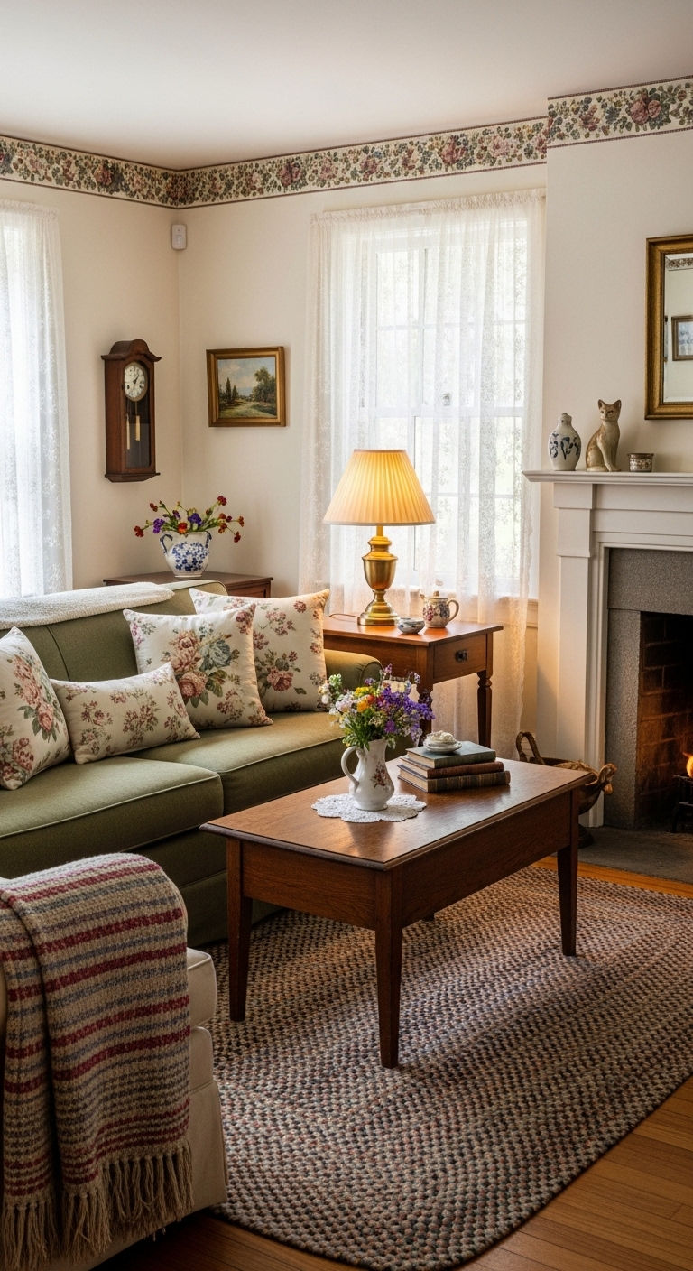 24 Moss Green Sofa Living Room Ideas for a Natural Feel 13 12. Cottagecore Comfort