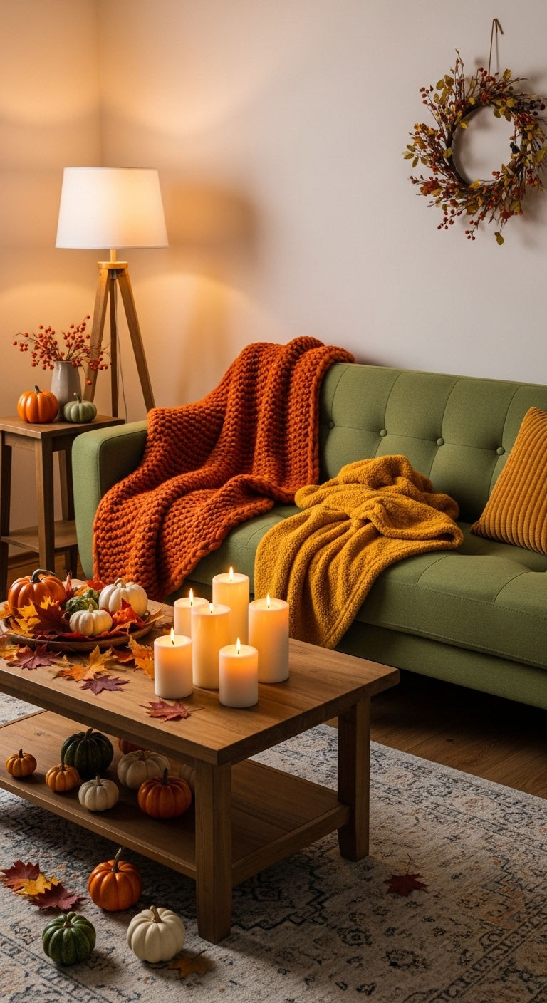 24 Moss Green Sofa Living Room Ideas for a Natural Feel 9 8. Cozy Autumn Nest
