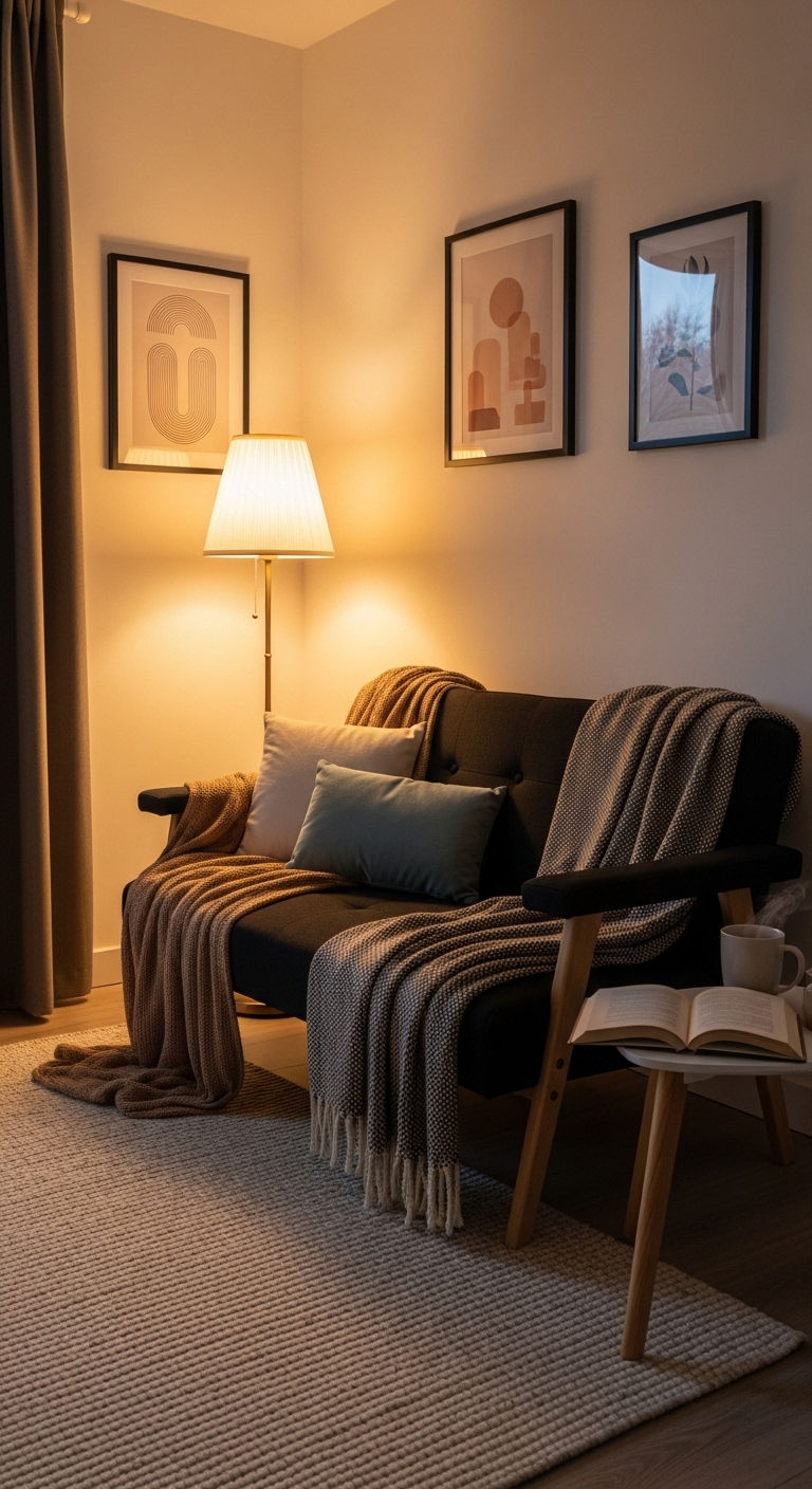 7. Cozy Black Sofa Corner