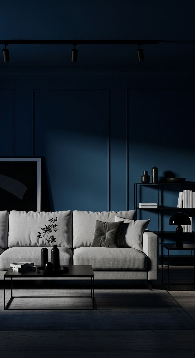 25 Blue Living Room Grey Sofa Ideas for a Cool, Balanced Space 15 16. Deep Sea Contrast