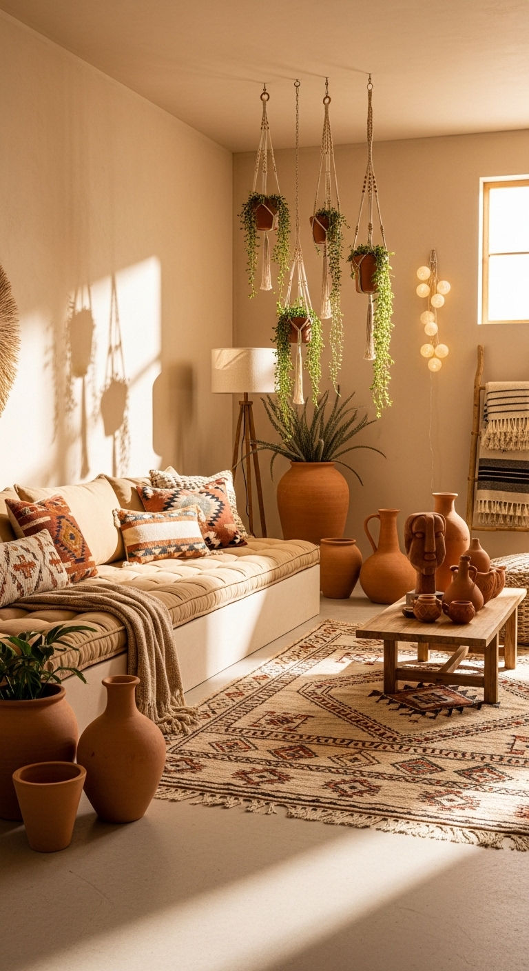 27 Sand Sofa Living Room Ideas for Soft Neutral Spaces 22 21. Desert Boho Fusion
