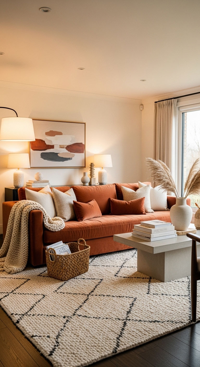 22 Terracotta Sofa Living Room Ideas for Warm Earthy Vibes 16 15. Earthy Luxury Lounge