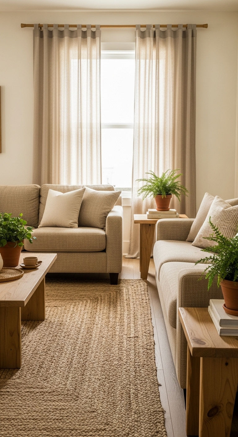 27 Sand Sofa Living Room Ideas for Soft Neutral Spaces 8 7. Earthy Texture Haven