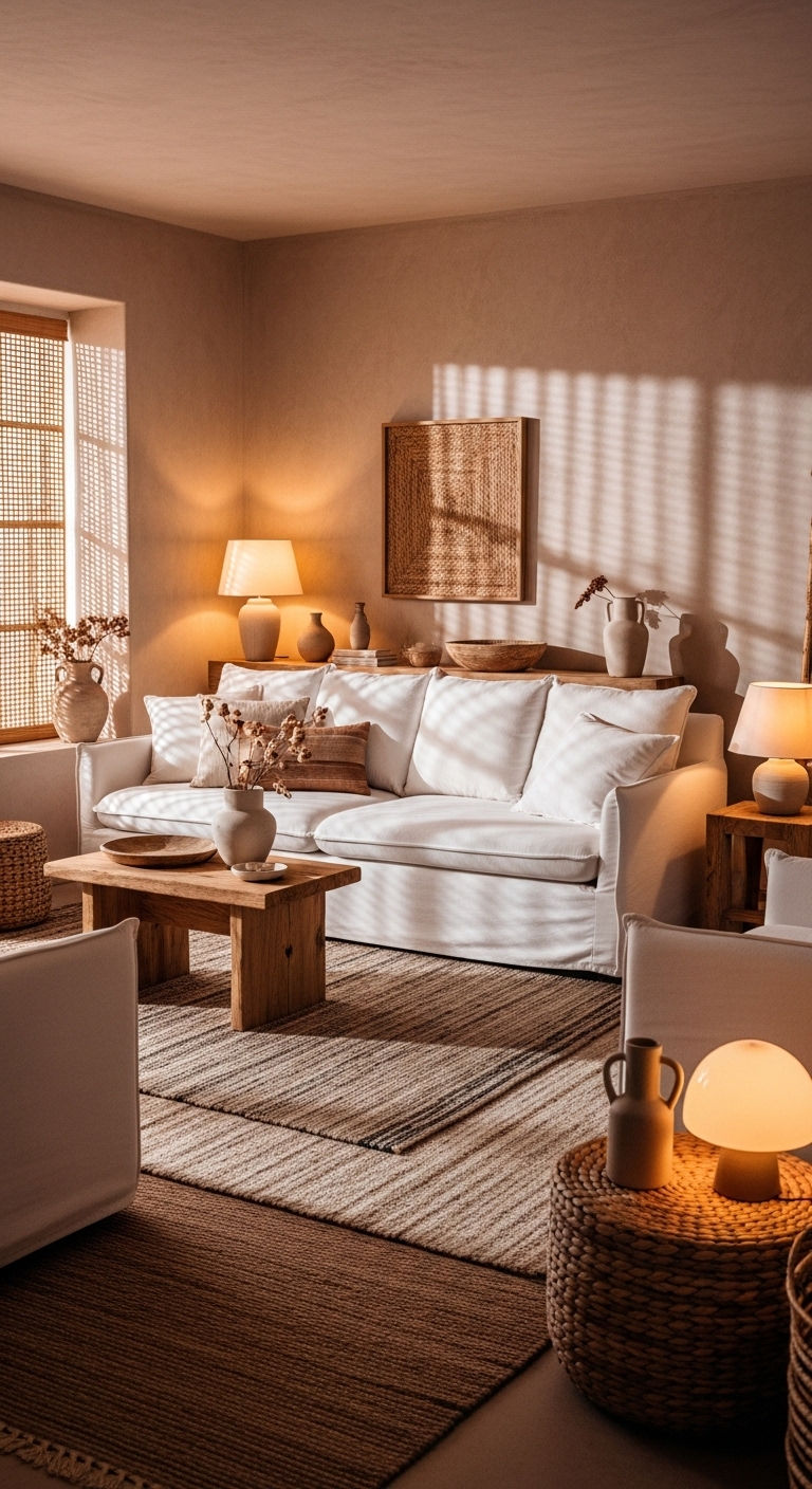 23 White Slipcovered Sofa Living Room Ideas for a Fresh Look 18 17. Earthy Textured Retreat