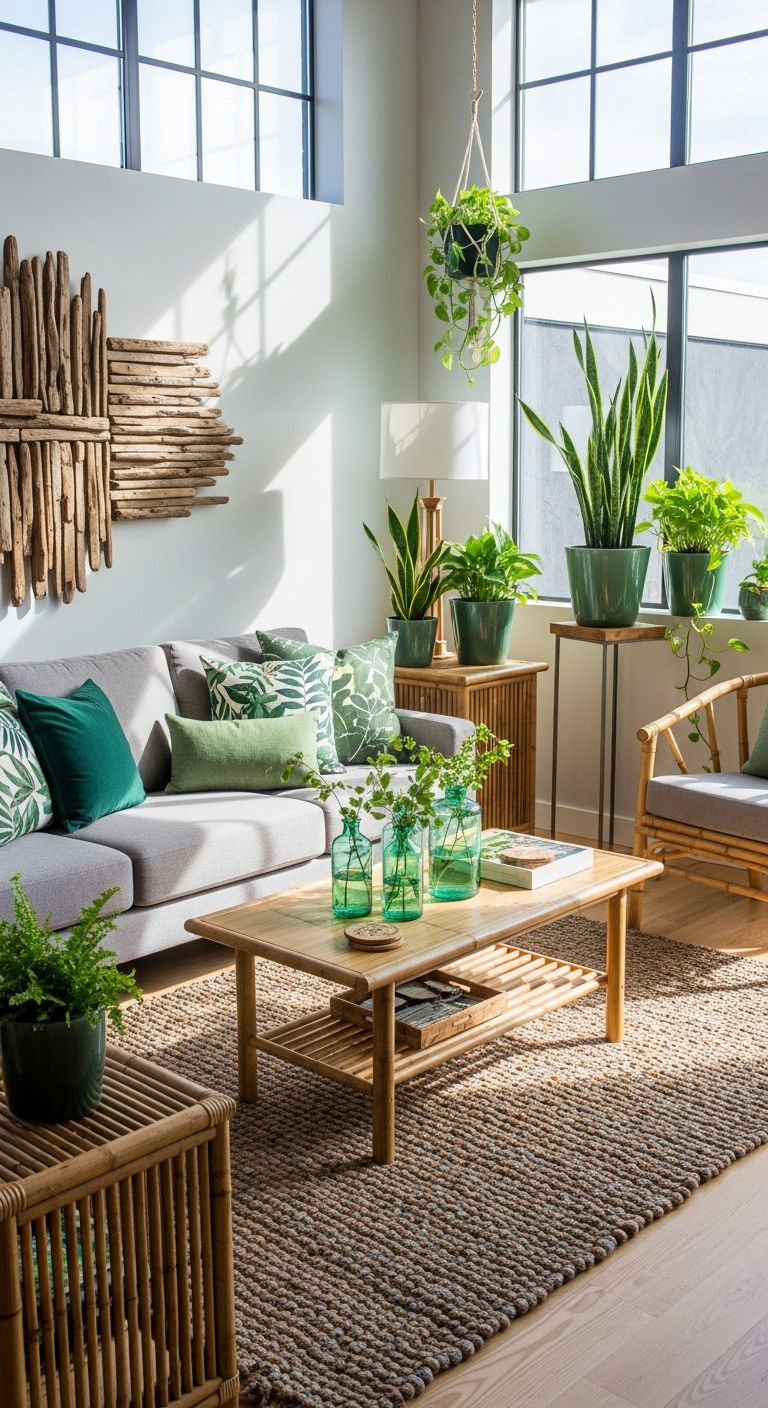 21 Green Living Room Grey Sofa Ideas for a Modern Natural Look 16 17. Eco Modern Living