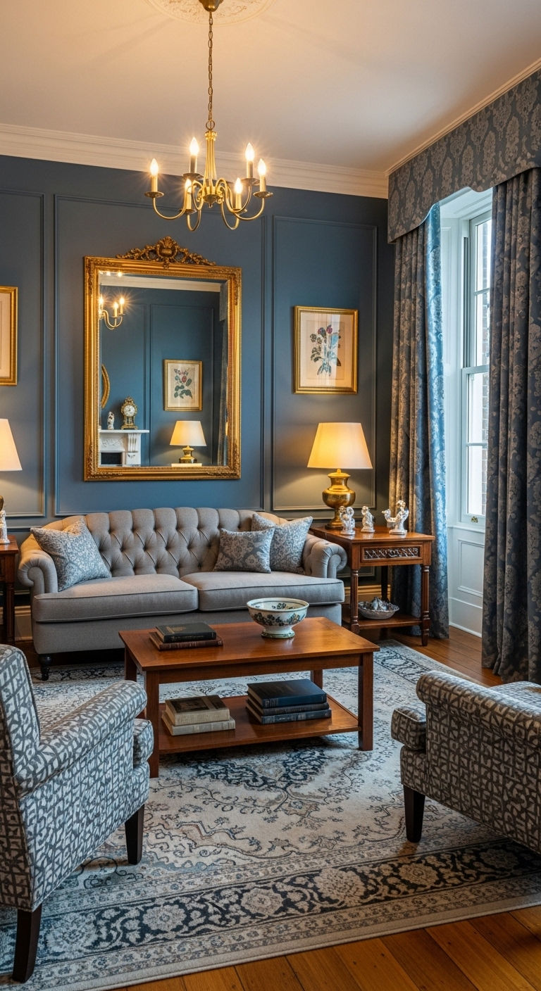 25 Blue Living Room Grey Sofa Ideas for a Cool, Balanced Space 14 15. Elegant Blue Paneling