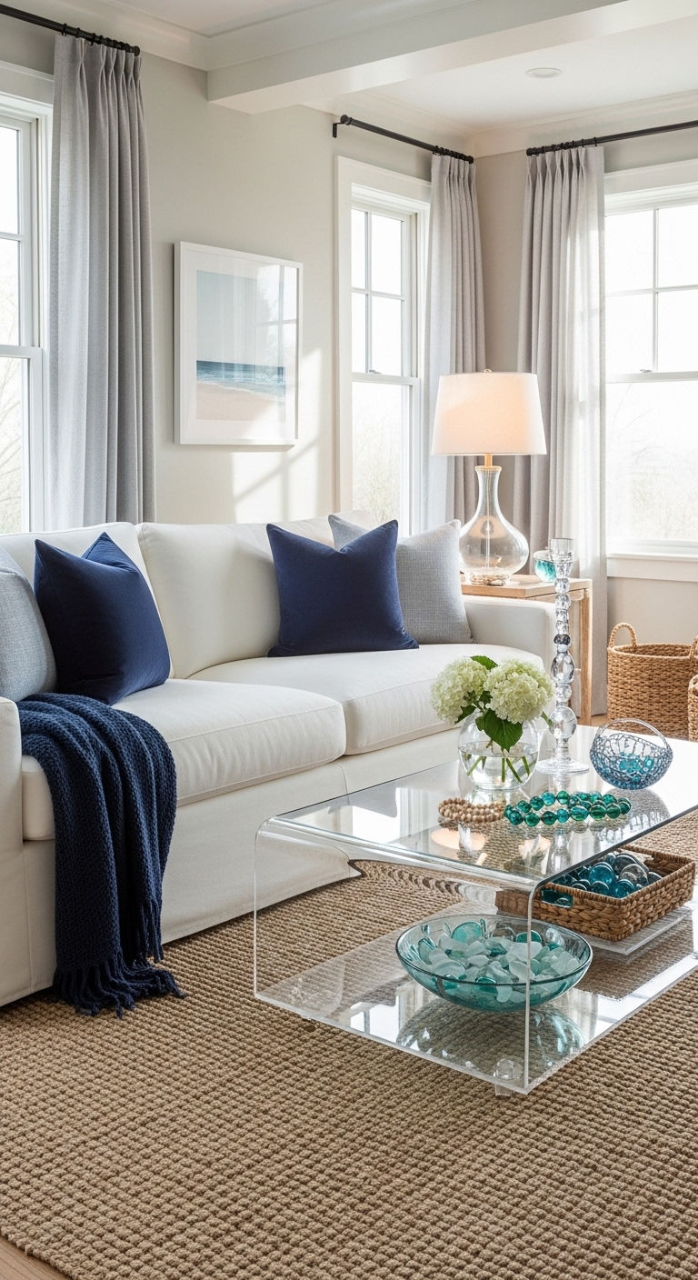 23 White Slipcovered Sofa Living Room Ideas for a Fresh Look 14 13. Elegant Coastal Luxe