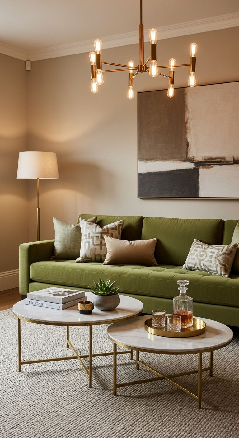 24 Moss Green Sofa Living Room Ideas for a Natural Feel 12 11. Elegant Earth Tones