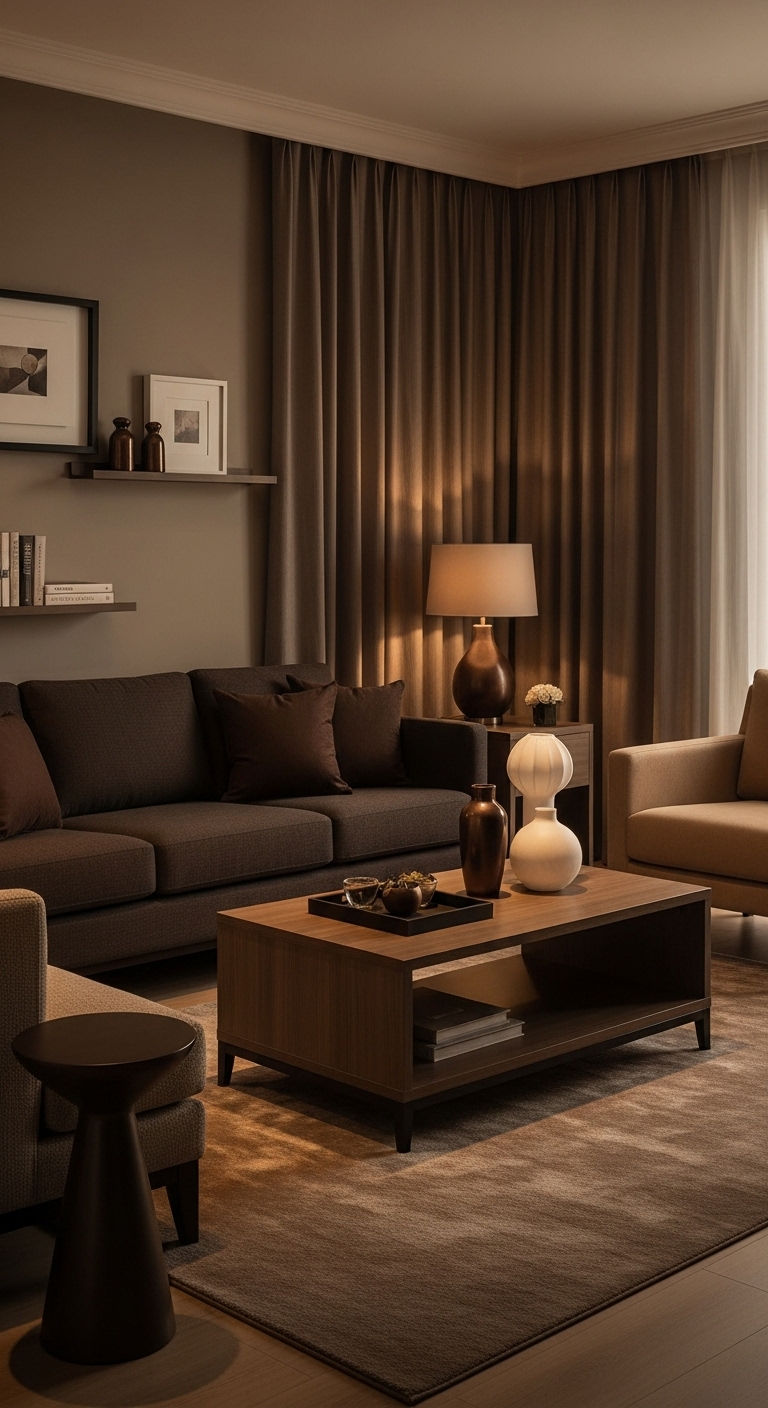 19 Brown Sofa Living Room Ideas for a Warm and Classic Feel 18 18. Elegant Monochrome Brown