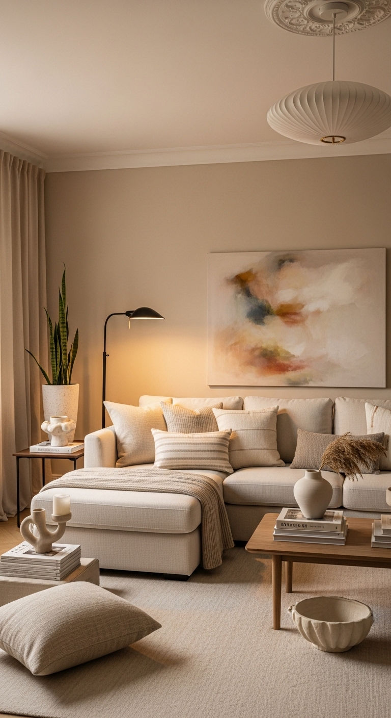 17. Elegant Neutral Tone Chaise Lounge Styling